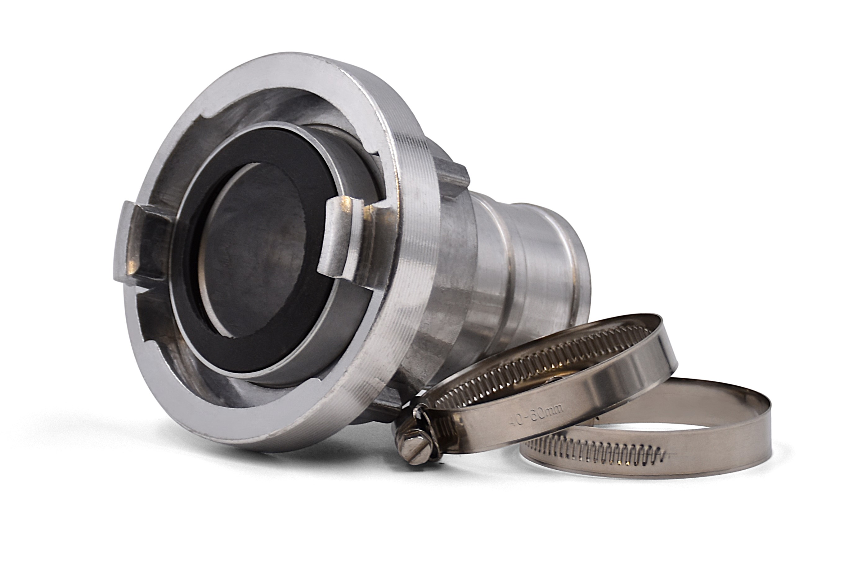 C-52 Storz-Kupplung Set mit 2 Schlauchschellen, Drehbarer Tülle, Aluminium, Silber, Betriebsdruck max. 16 bar