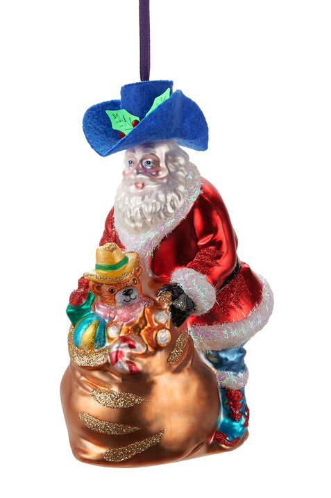 Christbaumschmuck Hänger Cowboy Santa mit Geschenk
