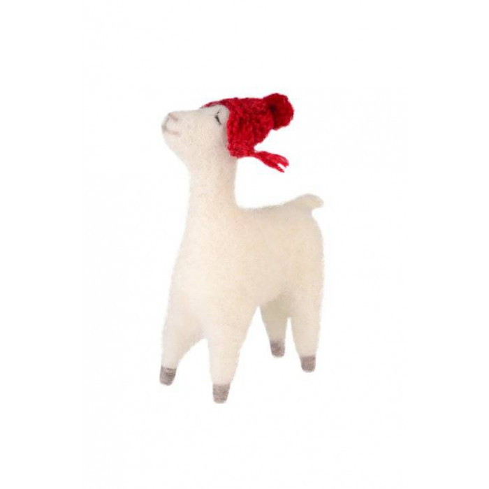 Weihnachtsdekoration Tischdeko Alpaka mit roter Mütze