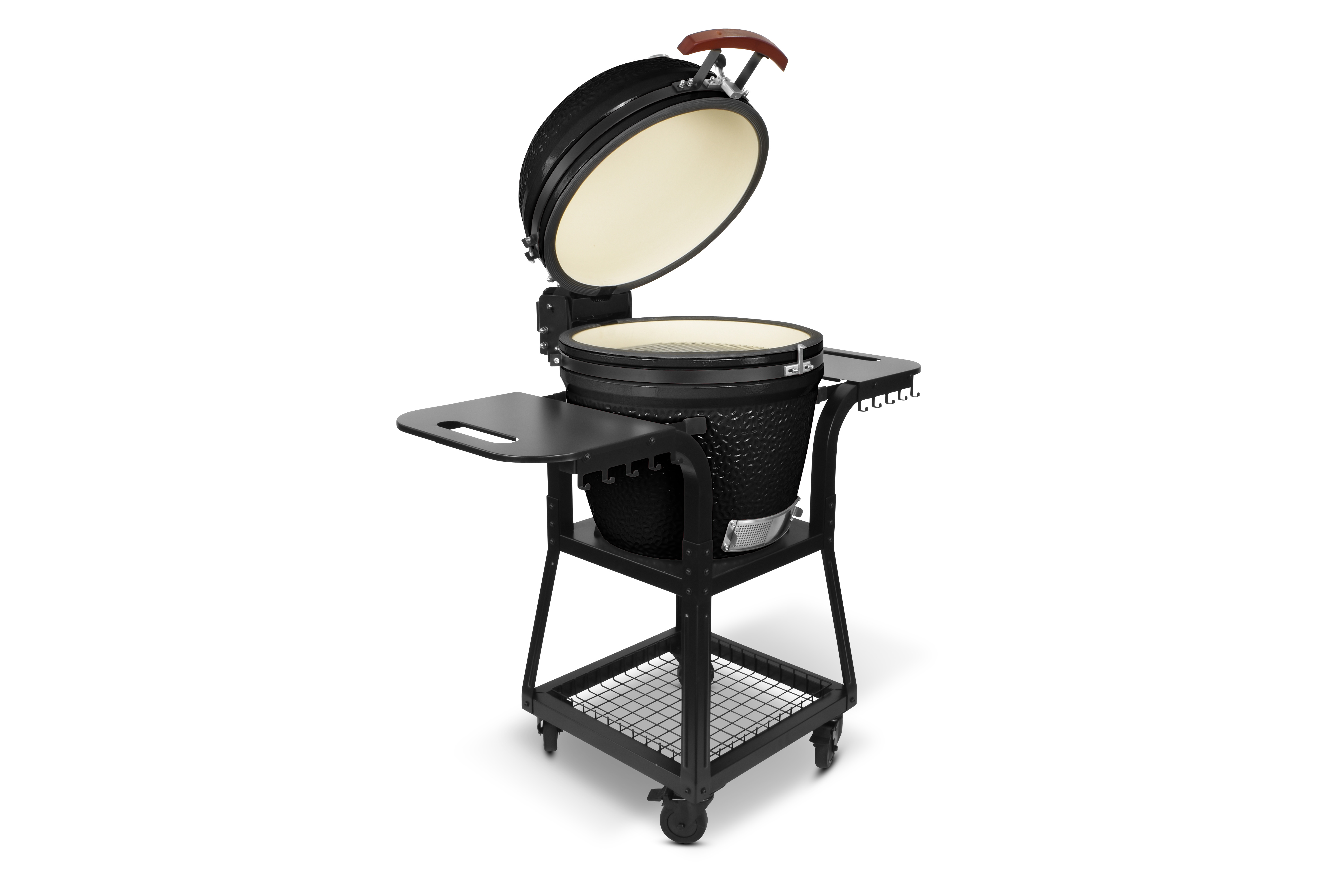 Kamado SE-22TR Grill mit Trolley Schwarz 56cm Grilldurchmesser, Grillrostdurchmesser 48cm, BBQ Keramik Holzkohlegrill Grill mit Holzkohle