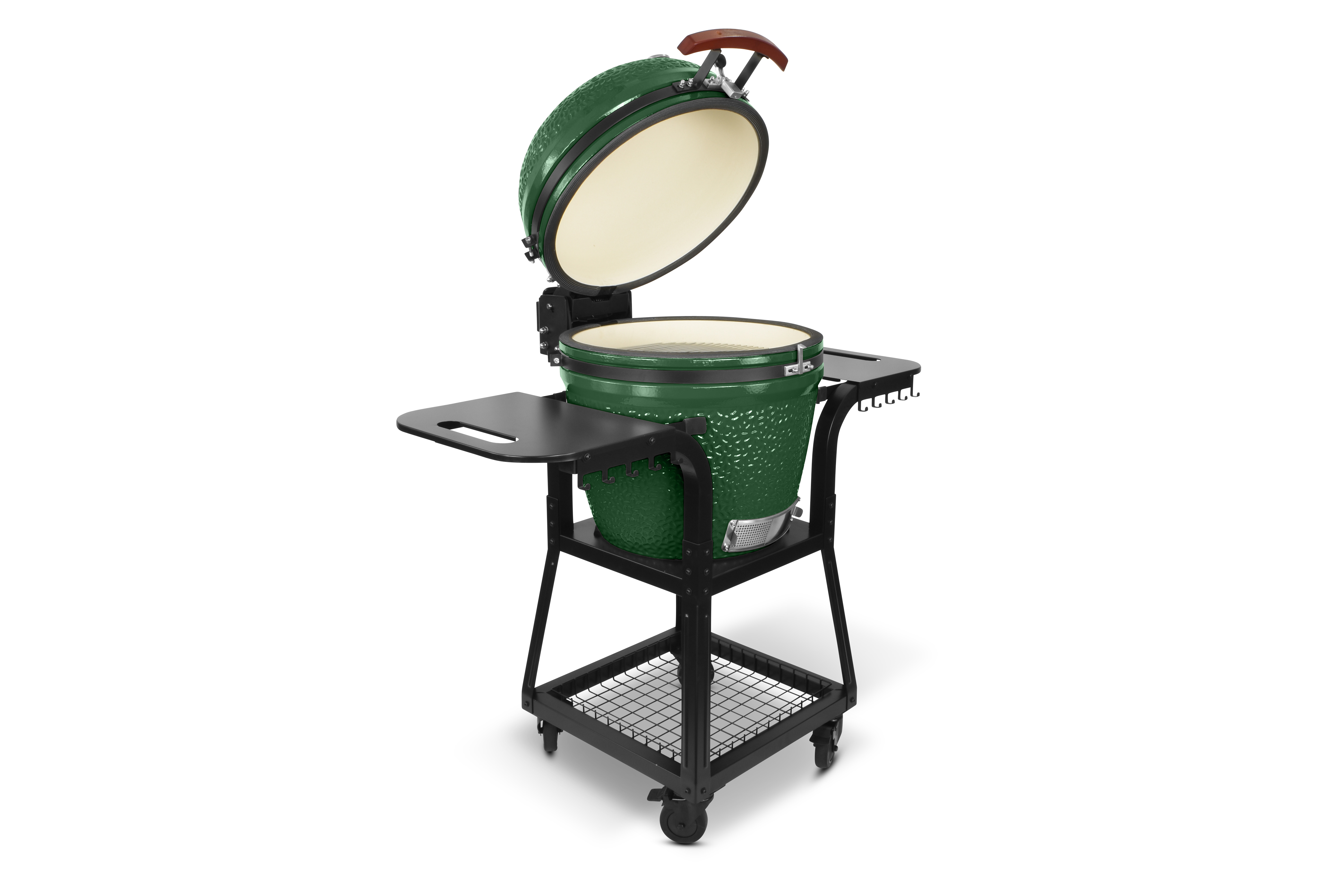 Kamado SE-22TR Grill mit Trolley Grün 56cm Grilldurchmesser, Grillrostdurchmesser 48cm, BBQ Keramik Holzkohlegrill Grill mit Holzkohle