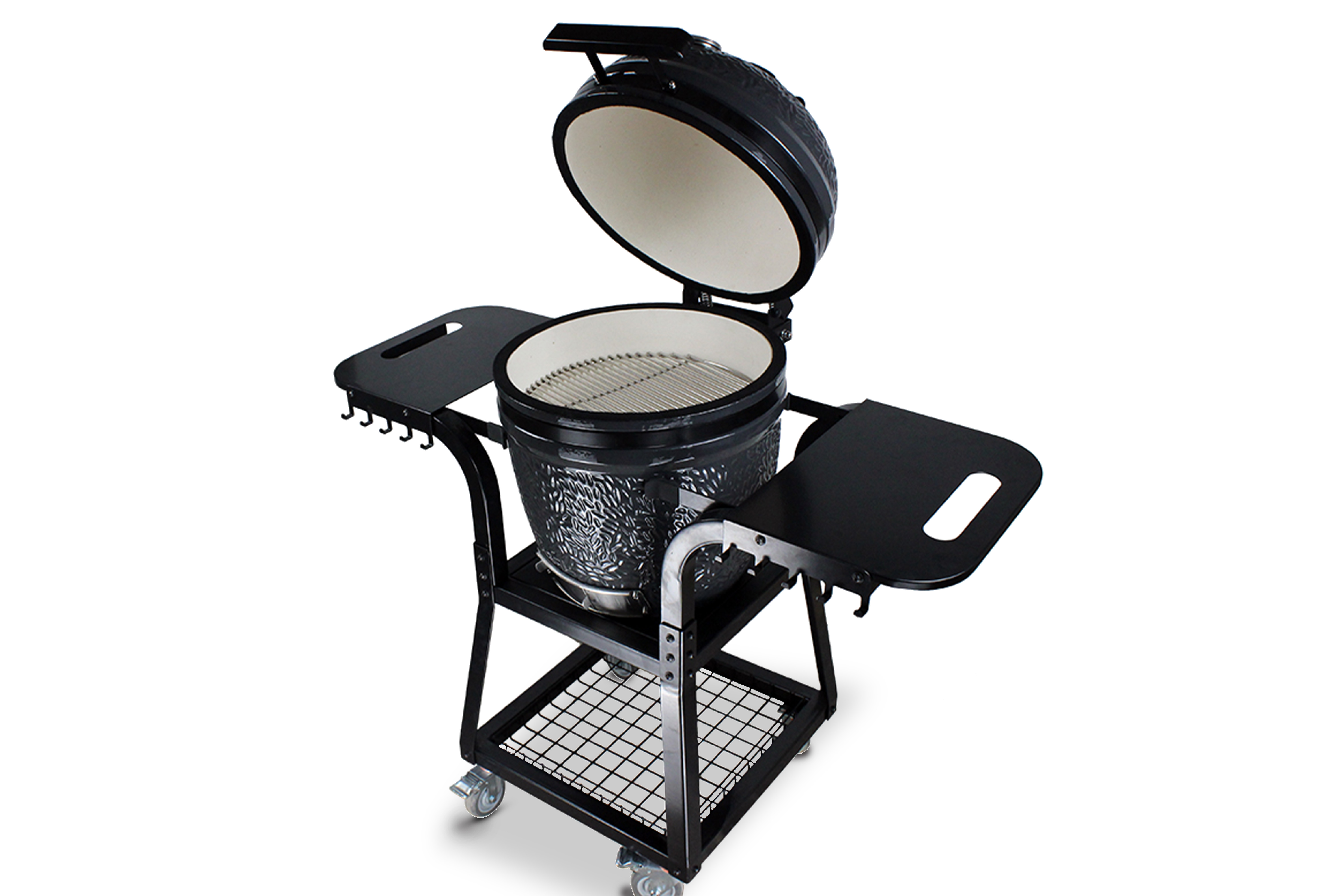 Kamado SE-19TR Grill mit Trolley Schwarz 50cm Grilldurchmesser, Grillrostdurchmesser 43cm, BBQ Keramik Holzkohlegrill Grill mit Holzkohle