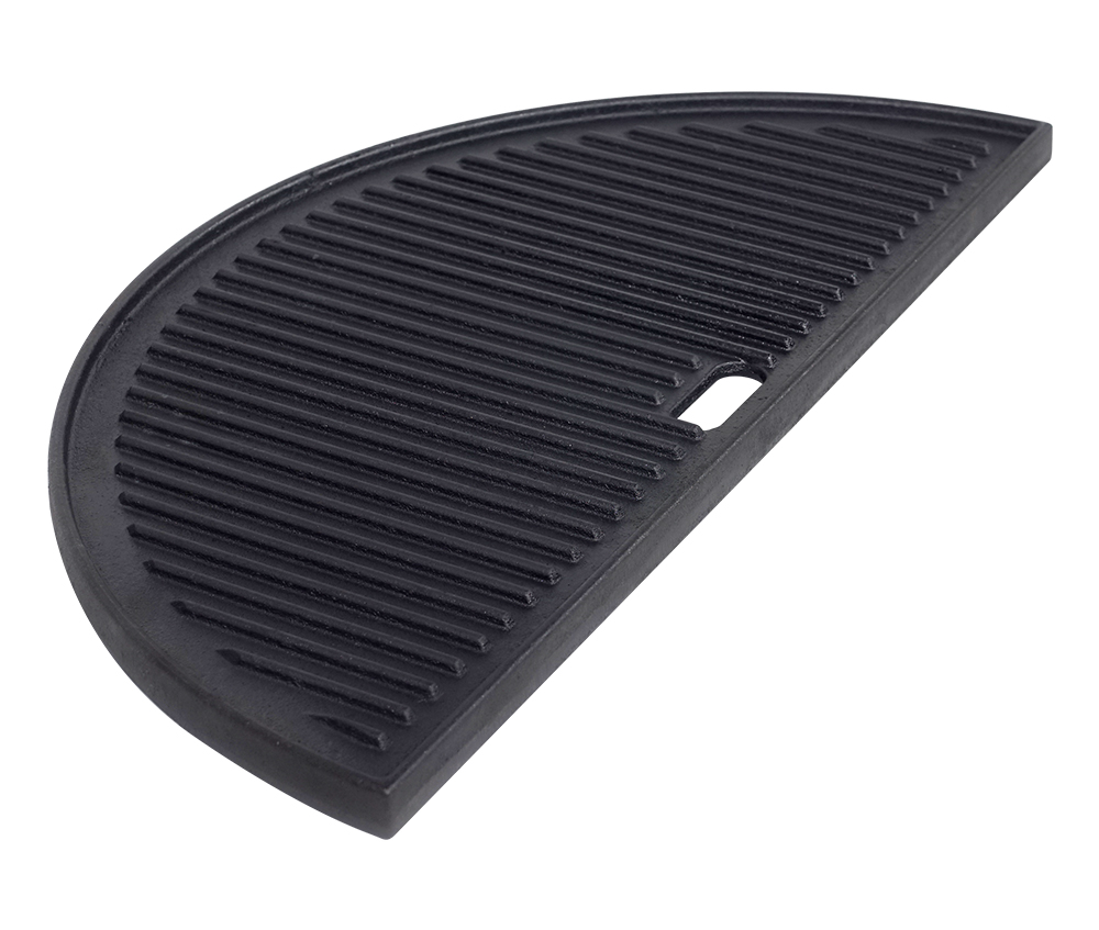 Gusseisen Grillplatte Halbmond, 44,5 cm Durchmesser, für 21-Zoll Kamado Grill, Schwarz, Gerillt