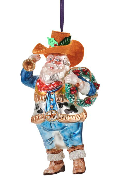 Christbaumschmuck Hänger Cowboy Santa mit Kranz